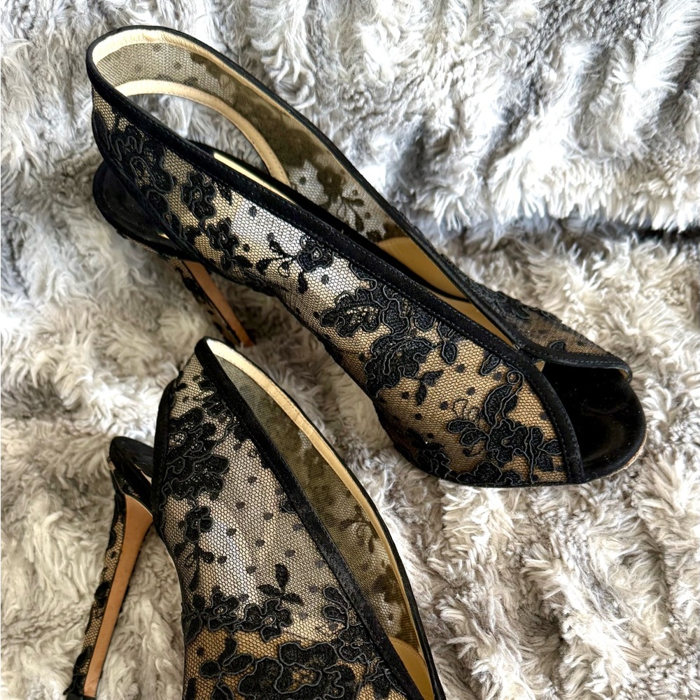 $1100 JIMMY CHOO SHAR SUPER SEXY FLORAL LACE Slingback HEELS SHOES 39.5/38.5 - Picture 7 of 10